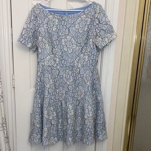 Eliza J Light Blue and White Floral Midi Dress